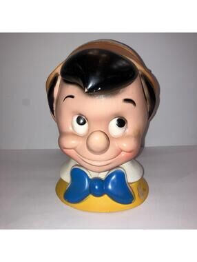 Vintage 1971 Disney Pinocchio Hard Plastic Piggy Bank Head bust 10" W/ Plug